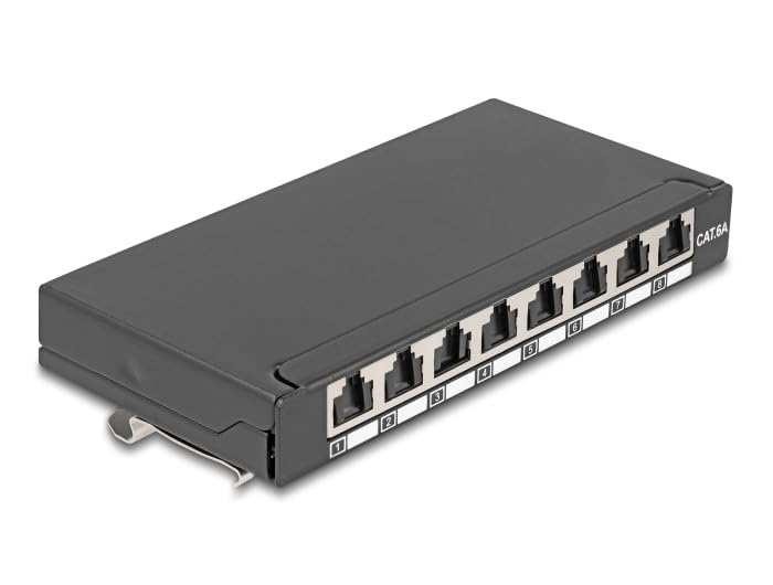 Delock Mini pannello patch desktop RJ45 femmina 8 porte Cat.6A schermato, nero