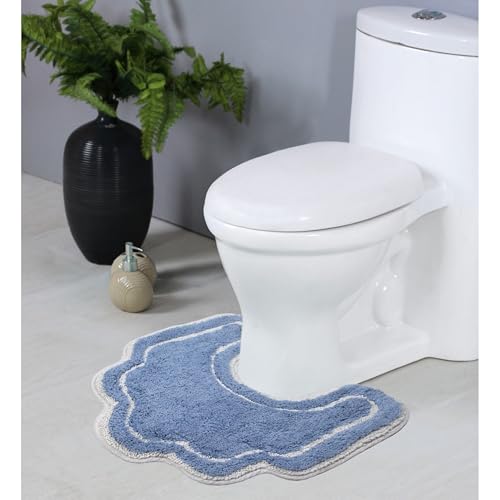 Home Weavers Allure Collection s U Shaped Contour,Extra Thick, Non-Slip Contour Mat for Bathroom,100% Cotton Soft, Absorbent Water, Machine Washable, 20 Inch U Shaped Contour Rug, Blue