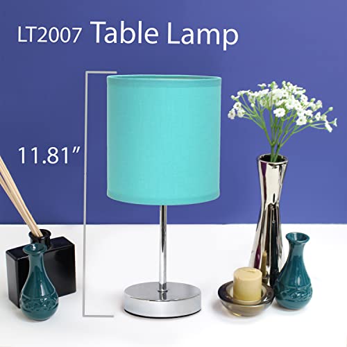 Simple Designs Lt2007-Blu Chrome Mini Basic Table Lamp With Fabric Shade, Blue Turquoise #TOP1
