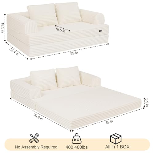 Image of COMAX Futon Sofa Bed, Convertible Sofa Bed, Folding Boneless Couches | Boneless Couch for living room, 4‑in‑1 Fold Out Small Foldable Loveseat Floor Sleeper Mattress Lounge Space‑Saving