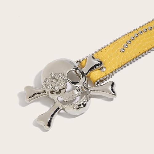 Trend PU Belt With Rhinestones Skull Buckle Waist Belt Fashion Enthusiasts Belt Coat Jeans Dress Female Waistband Shinning Rh4