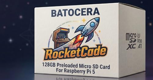 Rocket Cade 128GB Preloaded MicroSD Card for Raspberry Pi 5 – Batocera + RetroPie Emulator with 19,000+ Retro Games Across 30+ Classic Systems & RGSX Game Library – Plug-and-Play Retro Gaming Card