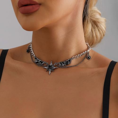Image of Gothic Necklace for Men & Women, Dark Aesthetic Layered Chain Jewellery, Bold Streetwear Accessory, Unisex Gothic Jewellery for Casual & Y2K Fashion Outfits, Alloy Material