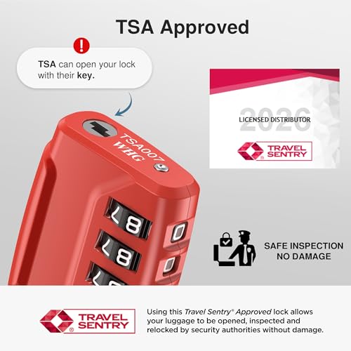 Image of Puroma TSA Approved Luggage Lock, 4 Digit Combination Travel Locks Resettable Code Lock with Zinc Alloy Body for Suitcase, Toolbox, Backpack, Bag, Gym Locker, Basic Red, secure