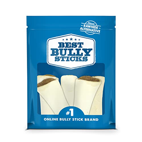 Best Bully Sticks Peanut Butter Filled Bones - 3-4 Inch 5 Count (Pack of 1) - Long Lasting, Refillable Stuffed Dog Bone Treats for Dogs