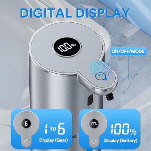 Image of Automatic Foaming Soap Dispenser Touchless, Rechargeable Electric Hand & Dish Soap Dispenser for Bathroom and Kitchen - Smart Digital Display, 6 Adjustable Level, 380ml, Wall Mounted, IPX5