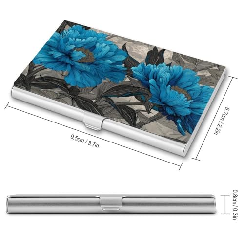 Large Blue Flowers Business Card Holder, Pocket Slim Metal Business Card Case for Women Men2