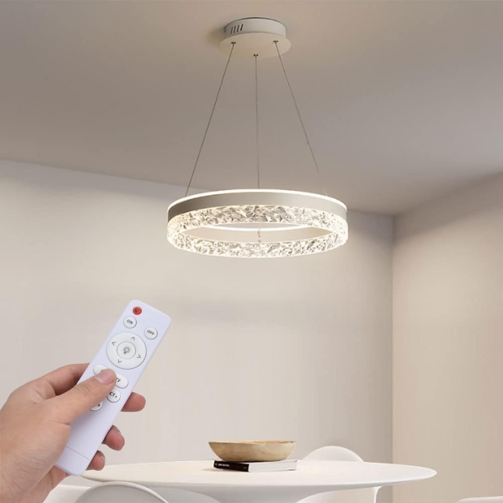 Lampadario LED Sospeso Ø50cm con Cristalli – Dimmerabile, Luce Regolabile 3000K-6400K, Telecomando Incluso, Altezza Regolabile, Design Moderno per Soggiorno, Sala da Pranzo, Camera da Letto (Bianco)