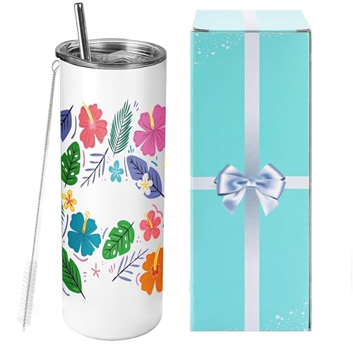 Joyclub 1 Pack Sublimation Tumbler 20 oz Bulk Blank Tumblers Skinny Straight Flat Bottom Cups White with Lid and Straw White 1 Pack