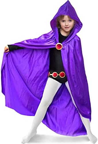 Kids Raven Cosplay Set of Belt Jumpsuit Cape Stocking Accessories Cosplay Halloween Costume for Teen Kids Girls Aged 3-10 (Purple, Kids 9T-10T)