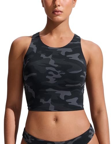 Image of CRZ YOGA Racerback Crop Bikini Tops | Built-in Pads, A-D Cup, High Neck, Swim, Bathing Suit Tank for Women
