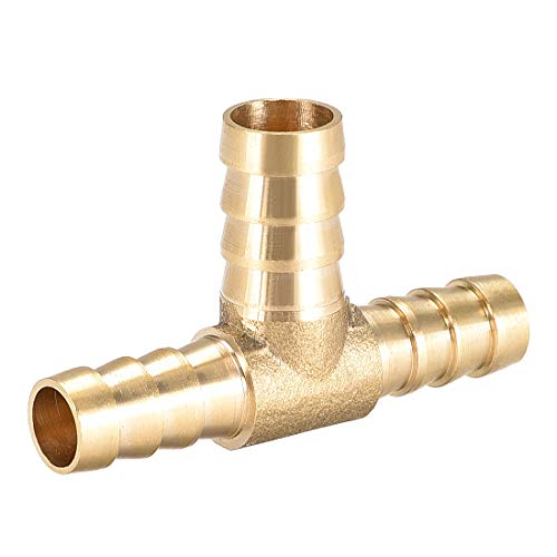 uxcell 10x12x10mm Brass Hose Reducer Barb Fitting Tee T-Shaped 3 Way Barbed Connector Air Water Gas