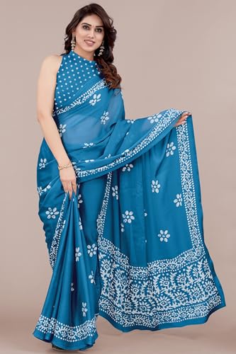 Image of MIRCHI FASHION Saree for Woman Chiffon Batik Printed | Lightweight Daily Wear Women's Office Sari with Blouse Piece (Available in 40 Colours)