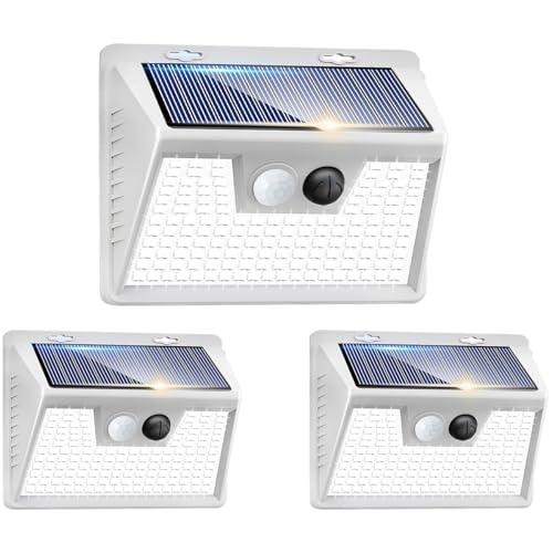 Image of Peasur Solar Lights Outdoor Waterproof, 3Pack 140LED Bright Motion Sensor Security Lights 3 Modes, Solar Powered Fence Wall Light for Garden Yard Outside(Cool White)