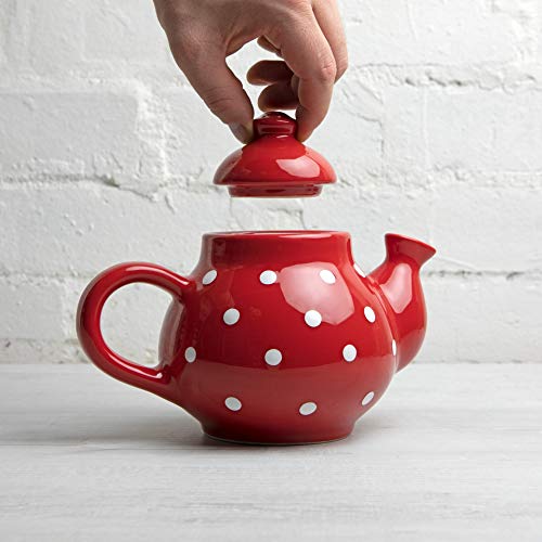 City to Cottage® Tetera de Cerámica con Diseño de Lunares en Rojo y Blanco Hecha a Mano para dos. - Imagen 6