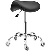 BEWISHOME Sattelhocker Höhenverstellbar, Sattelhocker mit Rollen, 360° Drehhocker Rollhocker, Ergonomischer Hocker, Tragfähigkeit 200 kg für Schönheitssalons, Spas Salon und Kliniken (Schwarz)