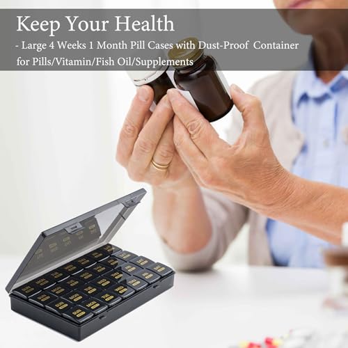 Image of Monthly Pill Organizer, 28 Day Pill Box 1 Time a Day with Dust-Proof Case, Large 4 Weeks a Month Pill Case Container, Daily Vitamin Case Box for Pills /Medicine /Fish Oil /Supplements(Clear Colorful)