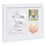 Baby Hand and Foot Prints Picture Frame Kit with Clay-Perfect for Baby Shower Baby Registry and Gender Reveal Party for Moms and Grandparents-Unique Baby Room Decor for Baby Girls and Baby Boys