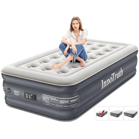 InnoTruth Twin Air Mattress with Built in Pump, Blow up Mattresses, 18" Raised Blow Up Colchones Inflables Airbed for Guests & Home, Ideal for Home Use and Outdoor Camping, 300lb Weight Capacity Cover