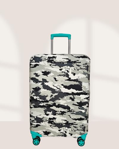 Image of Printed Polyester Suitcase Cover Stretchable Luggage Protector Trolley Bag Cover Travel Accessory (Fougi Black White-S,M)