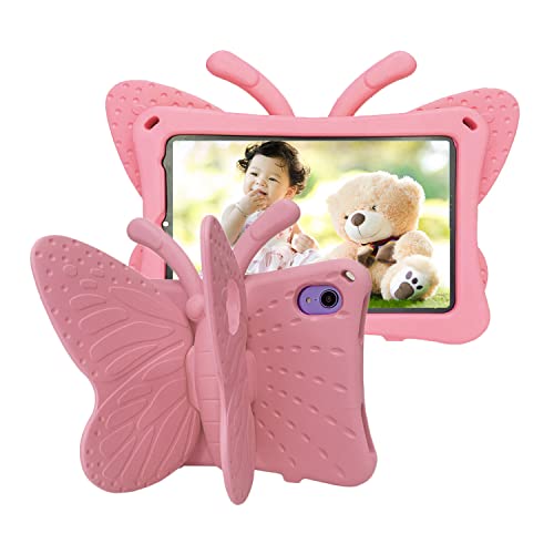 Coque iPad Mini 6 et 7 pour enfant en mousse EVA rose layette avec support antichoc papillon