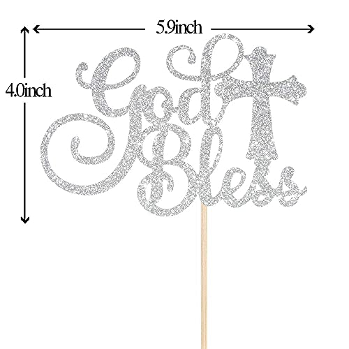 Webenison God Bless Cake Topper Silver Glitter First Communion Baby Shower Party Decorations Bless This Child #TOP4