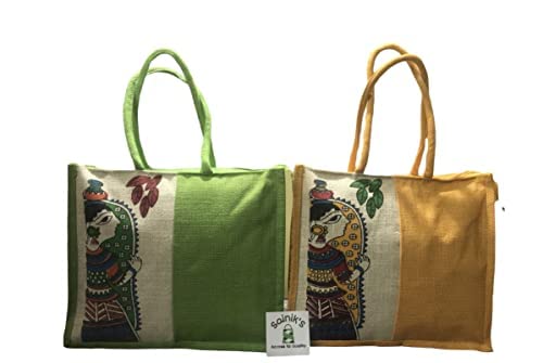 Sainik Jute Bags Eco-Friendly Jute Bag, 2 pk Durga Printed Tiffin/Shopping/Grocery Hand Bag with Zip & Handle for Men and Women (15x12 Inch) (B0B432RTXK) Amazon Price History, Amazon Price Tracker