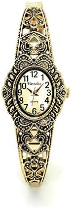 Varsales Ladies Elegant Oval Marcasite Stretch Elastic Band Fashion Watch (Gold)