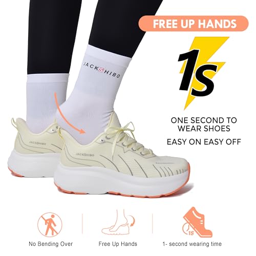 Image of JACKSHIBO Wide Toe Box Shoes Women Slip on Arch Support Sneakers | Running Athletic Walking Tennis Slip in Plantar Fasciitis Orthopedic Ortho Hands Free Shoes Zero Drop Cushion Thick Sole