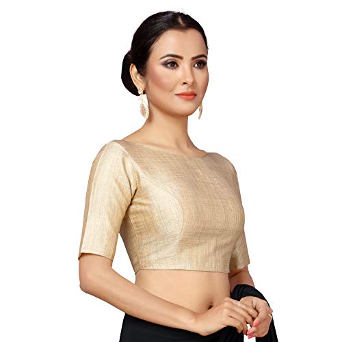Image of Studio Shringaar Polyester Women's Golden Readymade Saree Blouse