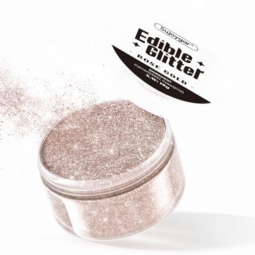 (10g) Rose Gold Edible Glitter for Cocktails, Drinks, Cakes - Girls Pink Luster Dust Edible Bulk - 100% Food Safe Cake Glitter Dust Edible - Valentines Food Decoration Wedding Party - No Taste