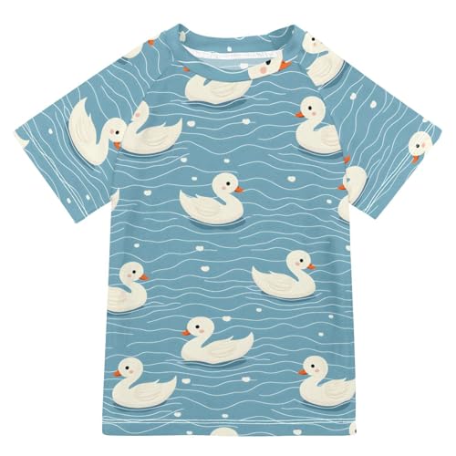 Boys Rash Guard Short Sleeve Swim Shirts for Boys Duck Blue Wave Sun Protection 7-8T