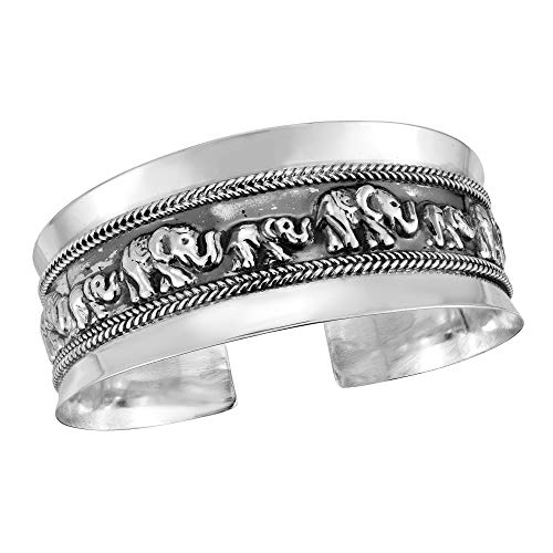 Aeravida Jungle Elephant Caravan Family Statement .925 Sterling Silver Cuff Bracelet #TOP29