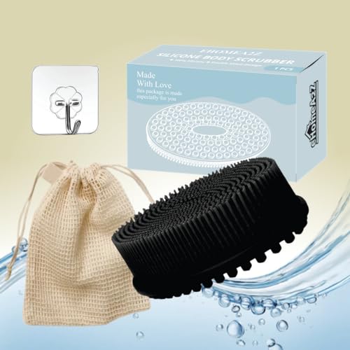 Image of Silicone Body Scrubber, Gentle exfoliating Body Scrubber That's Easy to Clean, Lathers Well, Long Lasting, and More Hygienic Than Traditional Shower Loofah (Black)