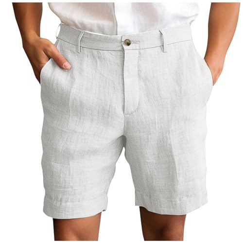 Xiaojmake Linen Dress Shorts for Men Comfortable Loose Fit 7 Inch Inseam Breathable Stretch Chino Shorts Straight Walkshort