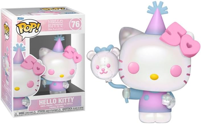 Funko Hello Kitty with Party Hat and Balloons + Protector: Sanrio 50th Anniversary Pop! Animation Vinyl Figure (Gift Set Bundled with ToyBop Brand Box Protector Collector Case)