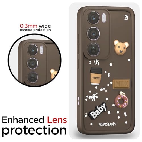 Image of Outlouders Back Cover for Oppo Reno 12 Pro 5G | 3D Cartoon Cute Fun Bear | Silicone Full Body Protection Bumper Case (Brown)