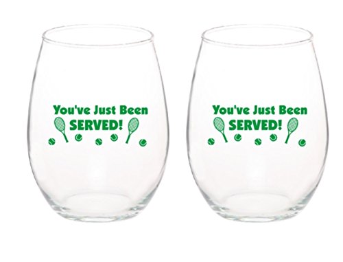 You’ve Just Been Served Set of 2 Funny Unique Stemless 15 oz Wine Glass (2, Tennis)