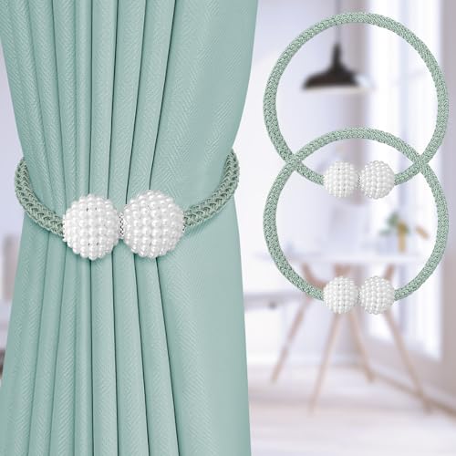 Image of 2Pack Magnetic Curtain Tiebacks, Curtain Tiebacks Buckles Holdbacks Holder Hooks Clip,Decorative Drape Handmade Curtain Tie Back(Light Green)