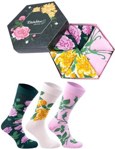 Rainbow Socks - Women Flower Socks Box Gift - 3 Pairs