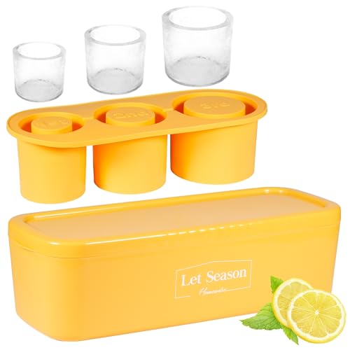 Let Season BPA-Free Ice Cube Tray for Tumbler Cup 30Oz-40Oz, 3 Pcs Silicone Cylinder Ice Mold with Lid and Bin for Freezer, Easy Fill and Release Ice Maker for Cold Drinks, Coffee, Cocktails, Juice