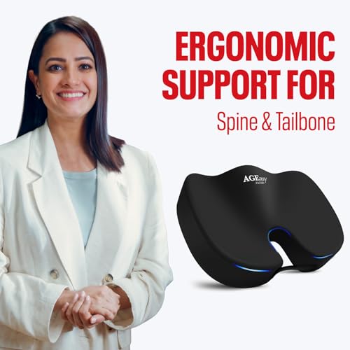 Image of AGEasy (Max Group) Coccyx Cushions for Office & Car, Durable Memory Foam Coccyx Cushion for Tailbone Pain Relief Cushion for Sciatica, Breathable Fabric & Machine Washable Cover
