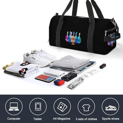 Colorful Bowling Pins Gym Bag Travel Duffel Bag Sports Tote Bag Workout Bag Weekender Bag for Women Men4
