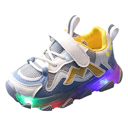 Zapatos de bebé de caña alta, zapatos ligeros para niños, zapatos deportivos para niñas, suela suave, transpirable, brillante, malla LED, zapatos escolares para niñas, talla 12, gris, 27 EU