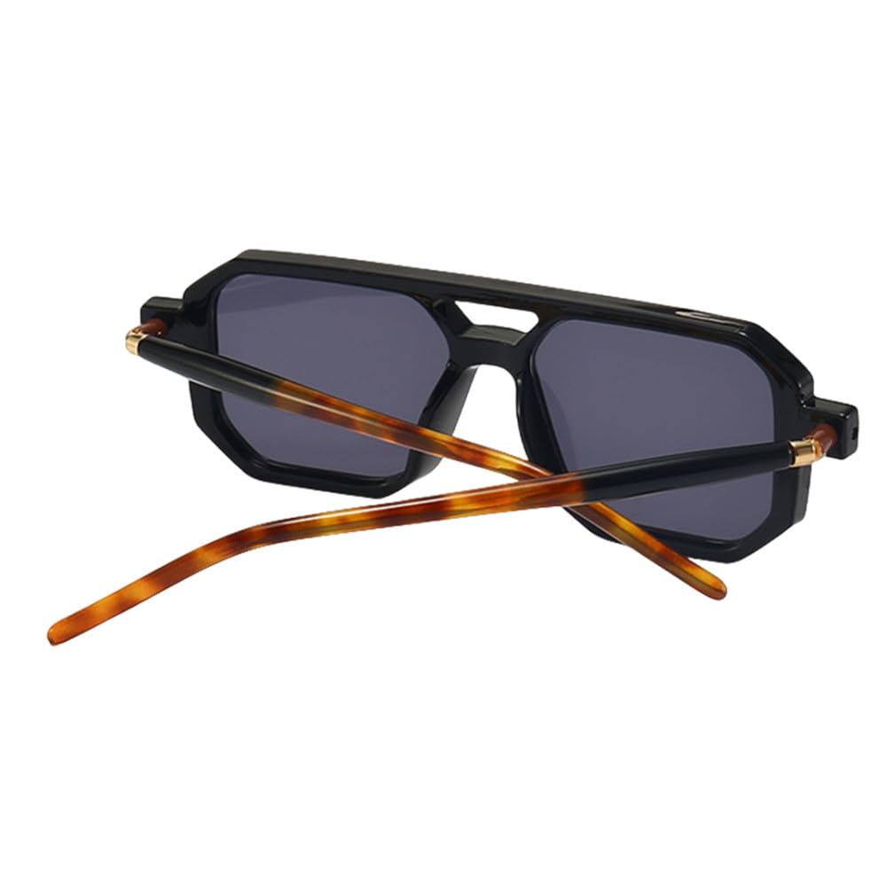 Occhiali da Sole rettangolari con Montatura Arancione Leopardata Vintage Uomo Donna Occhiali da Sole retrò a Doppio Ponte