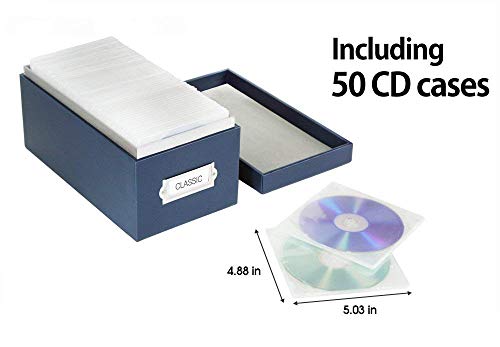 JackCubeDesign CD Case Storage Box Case DVD Organizer Holder with 50 Cases(Navy, 5.8 x 10.9 x 5.4 inches)-MK226A