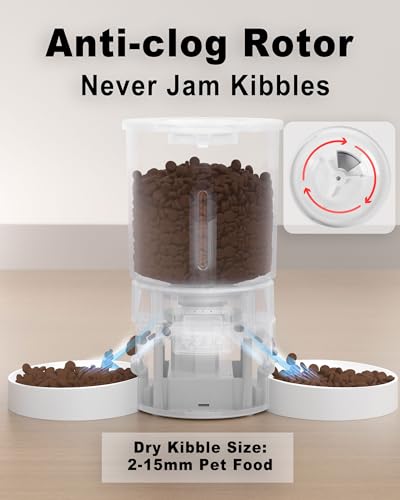 dual automatic cat feeder 2 cats6 mealsday12 portionsmeal42l dual power double bowls feederdry food auto pet dispenser10s voice recordflexible schedule timer whitebasic dual bowls