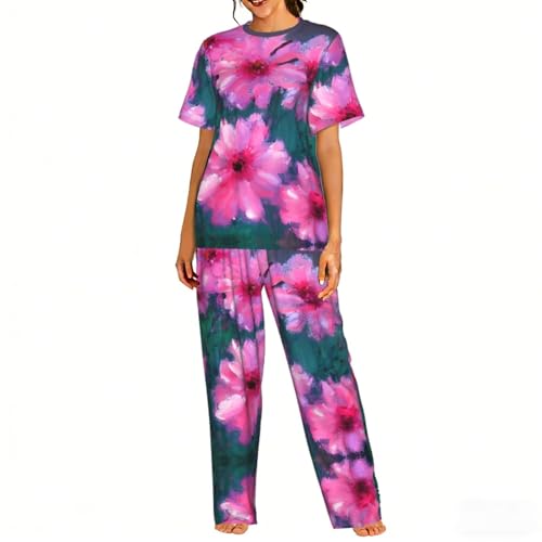 Pyjama confortable pour femme ensemble nuit imprimé fleurs rouges