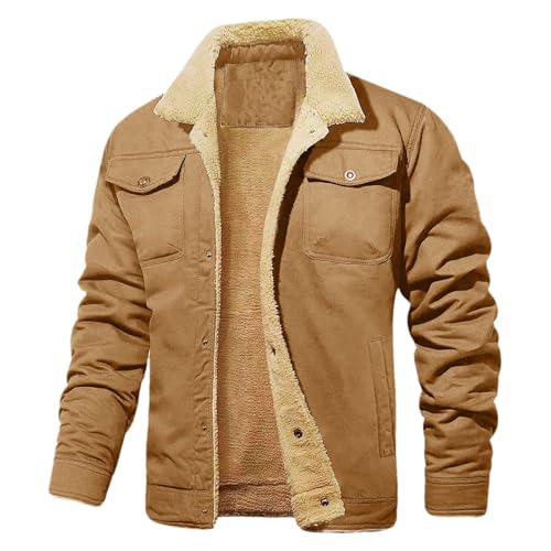 Men's Retro Western Winter Fleece Jacket Warm Fleece Lined Coat Lapel Work Cargo Jackets Sherpa Lined Trucker Jackets2