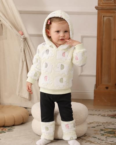 Image of Jecson Toddler Girl Clothes Baby Girl Fleece Hoodie Outfits Thick Thermal Winter Leggings 2Pcs Clothing Sets 6M-4T
